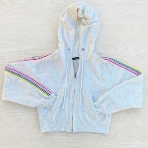 Abercrombie & Fitch Zip Up Hoodie Sweatshirt Women’s small Gray Rainbow Stripes